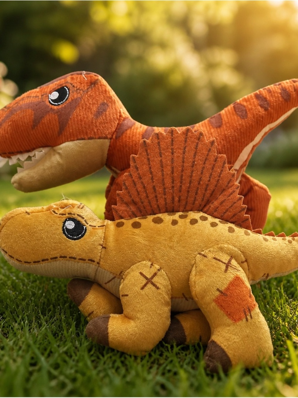 Cute Yellow & Orange Dino Plush Duo - Soft Stuffed Dinosaur Toys. jurassic world